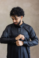 Formal  Saudi Gold Button Thobe - Black Japanese Cotton