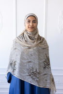New Printed Chiffon Hijab - Sandstone Bloom