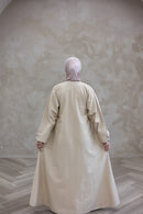 Denim Textured Open Abaya - Beige