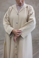 Denim Textured Open Abaya - Beige
