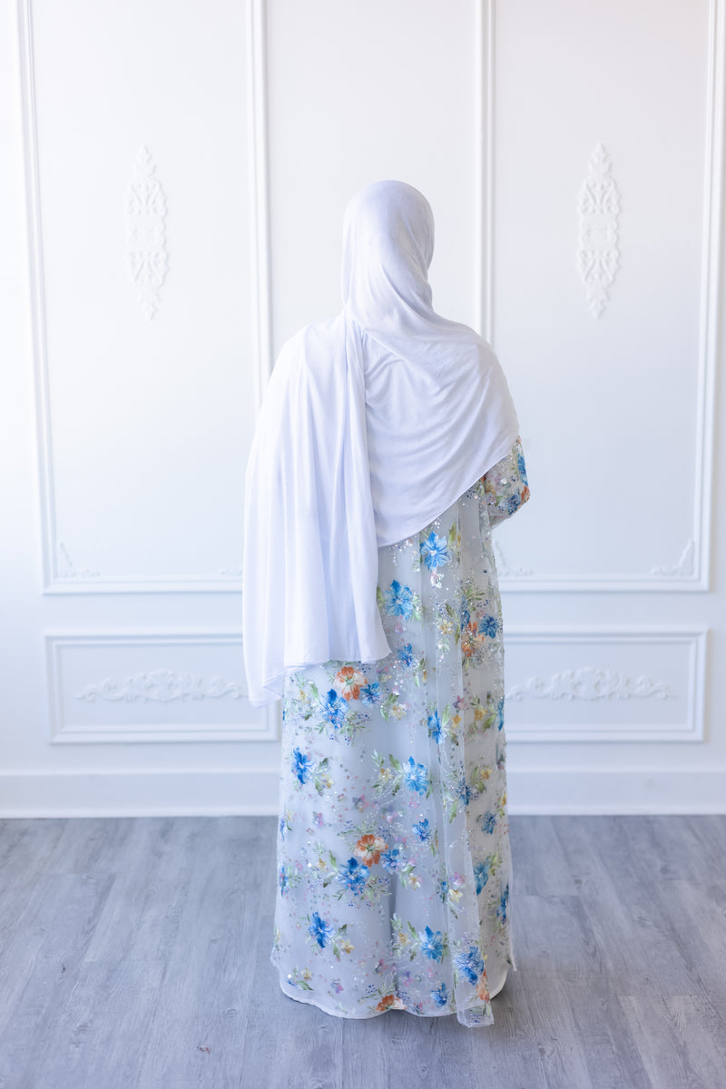 Aurora Bloom Glam Abaya - Winter Pearl
