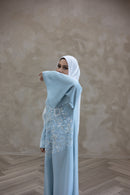 Stone Embellished Glam Abaya - Sky Blue