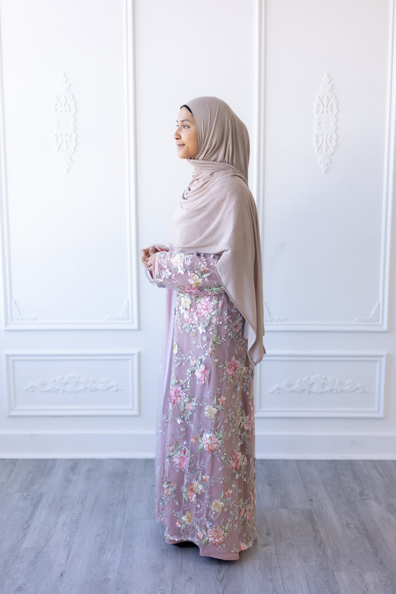 Aurora Bloom Glam Abaya – Blush Pink