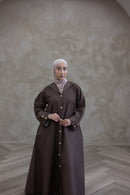 Denim Textured Open Abaya - Mocha Brown