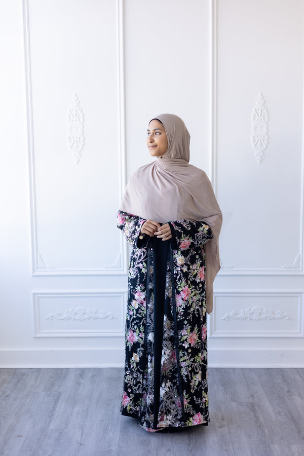 Aurora Bloom Glam Abaya – Midnight Garden