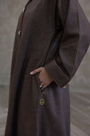 Denim Textured Open Abaya - Mocha Brown