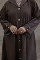 Denim Textured Open Abaya - Mocha Brown
