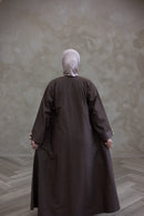 Denim Textured Open Abaya - Mocha Brown