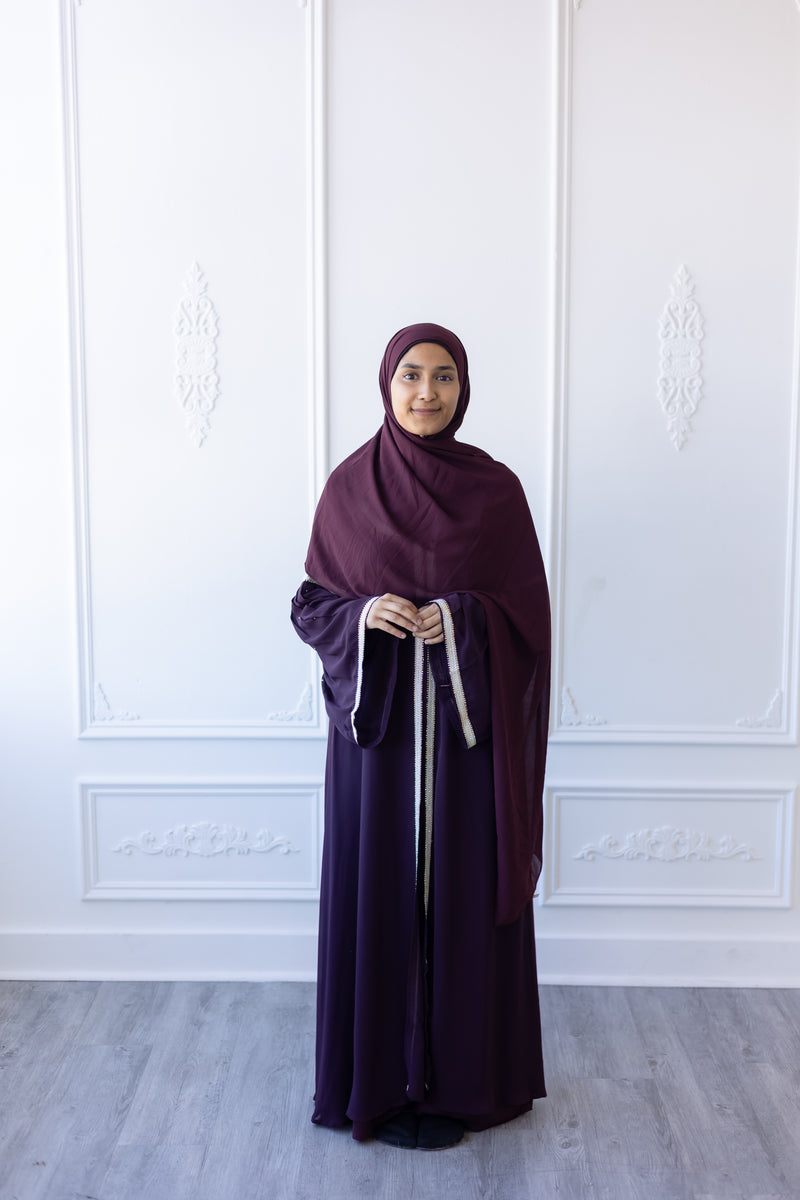 SALE Chiffon Layered Glam Abaya (Burgundy) *SLEEVE Varies