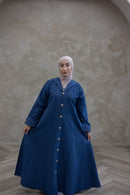 Denim Textured Open Abaya - Denim Blue