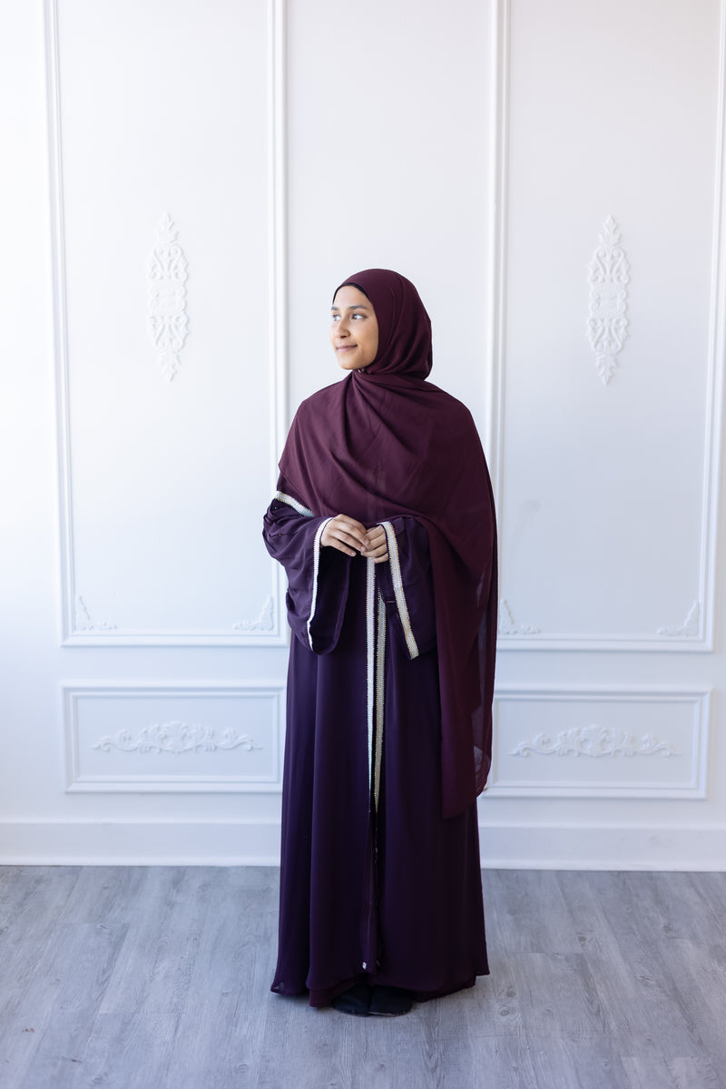 SALE Chiffon Layered Glam Abaya (Burgundy) *SLEEVE Varies