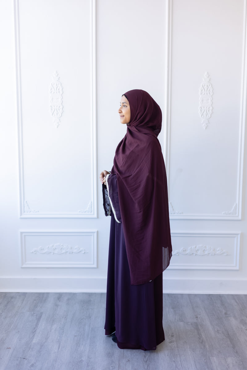 SALE Chiffon Layered Glam Abaya (Burgundy) *SLEEVE Varies