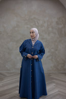 Denim Textured Open Abaya - Denim Blue