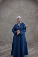 Denim Textured Open Abaya - Denim Blue