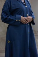 Denim Textured Open Abaya - Denim Blue