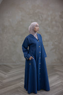 Denim Textured Open Abaya - Denim Blue