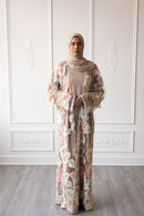 Floral Bloom Glam Abaya – Taupe
