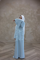 Lace Embellished Glam Abaya - Light Blue