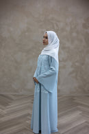 Lace Embellished Glam Abaya - Light Blue