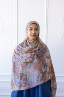 New Printed Chiffon Hijab - Golden Flora