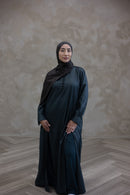 Classic Button-Detail Abaya Set - Navy Green