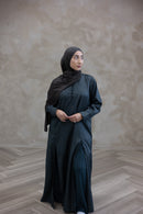 Classic Button-Detail Abaya Set - Navy Green