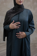 Classic Button-Detail Abaya Set - Navy Green
