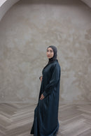 Classic Button-Detail Abaya Set - Navy Green