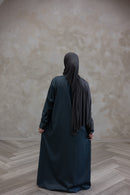 Classic Button-Detail Abaya Set - Navy Green