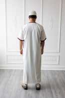 CLEARANCE SALE Moroccan Short Sleeve Thobe (White With Maroon Embroidery) - 47