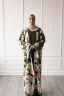 Floral Bloom Glam Abaya – Olive Green