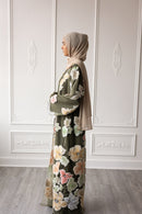 Floral Bloom Glam Abaya – Olive Green