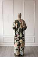 Floral Bloom Glam Abaya – Olive Green