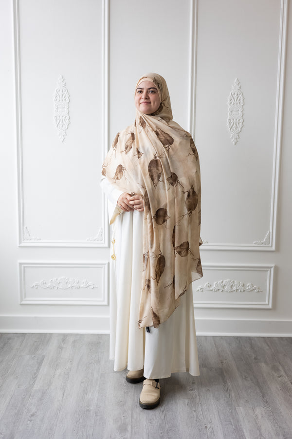 Umm Salama Cotton Blend Loose Fit Abaya (Coffee Cream)