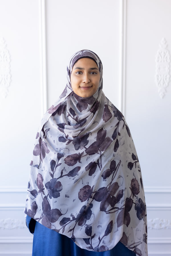 New Printed Chiffon Hijab - Iris Shadow