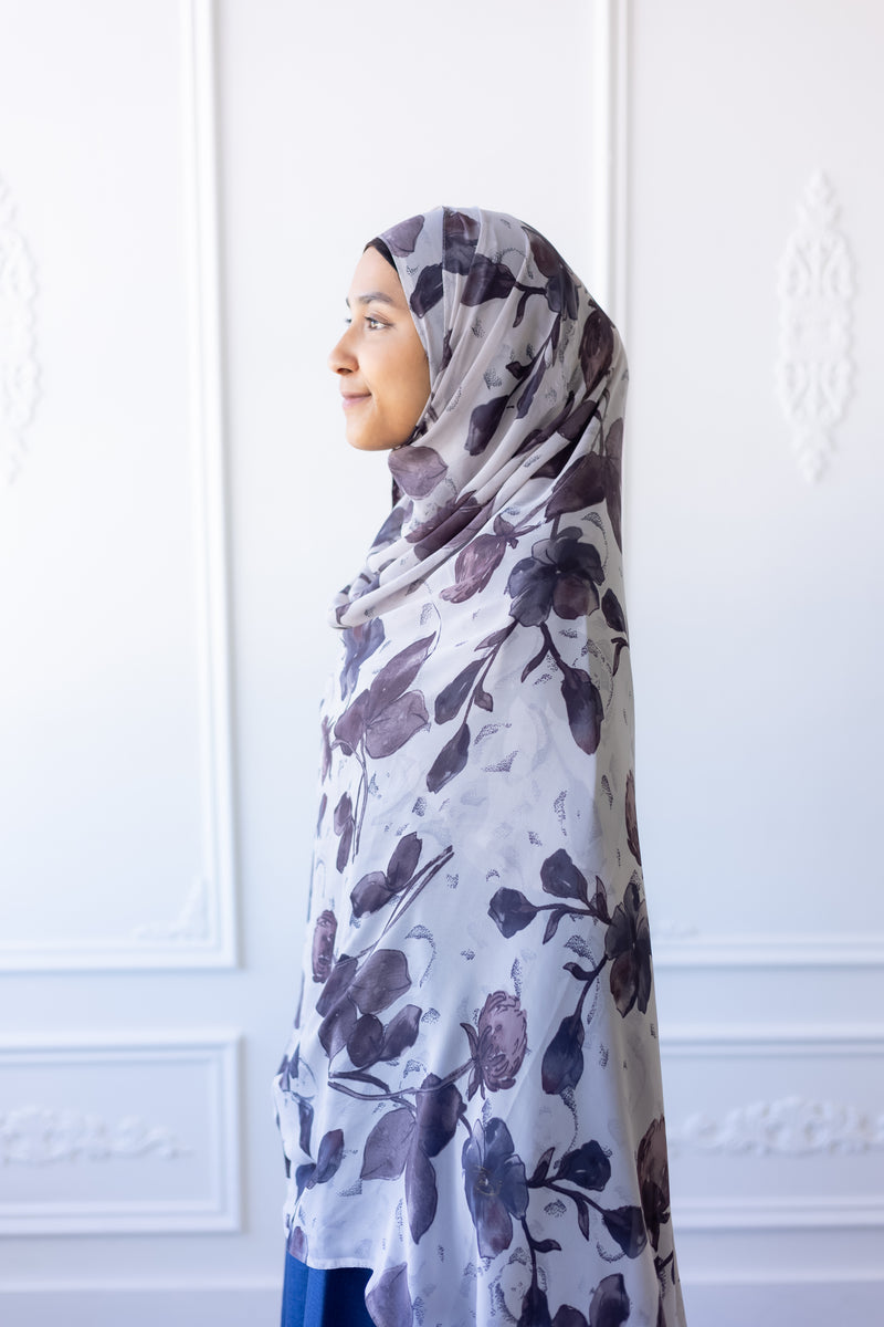 New Printed Chiffon Hijab - Iris Shadow