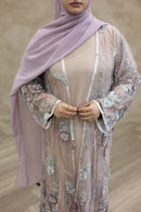3D Couture Glam Abaya - Taupe Garden