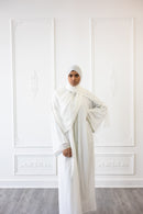 Chiffon Layered Glam Abaya (White Frosting)