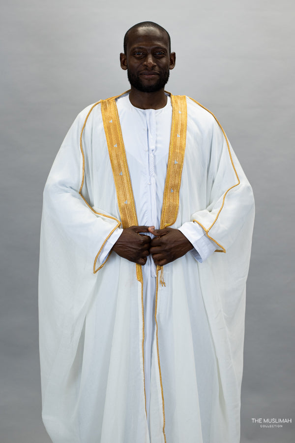 Sample sale Embroidered Thobe Overcoat Arab Bisht Cloak White
