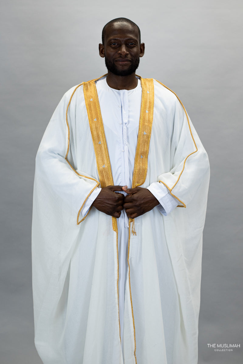 Sample sale Embroidered Thobe Overcoat Arab Bisht Cloak White