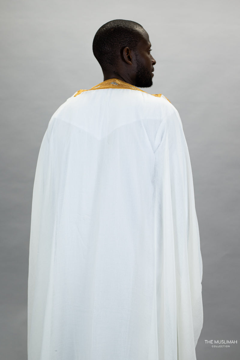 Sample sale Embroidered Thobe Overcoat Arab Bisht Cloak White
