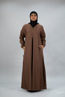 Golden Zipper Abaya with Matching Pockets for Breastfeeding - Cedar Brown