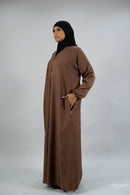 Golden Zipper Abaya with Matching Pockets for Breastfeeding - Cedar Brown