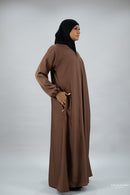 Golden Zipper Abaya with Matching Pockets for Breastfeeding - Cedar Brown