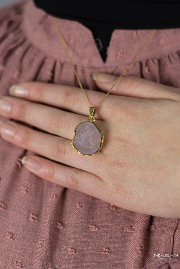 Raw Rose Quartz Crystal Stone Necklace - Jewelry