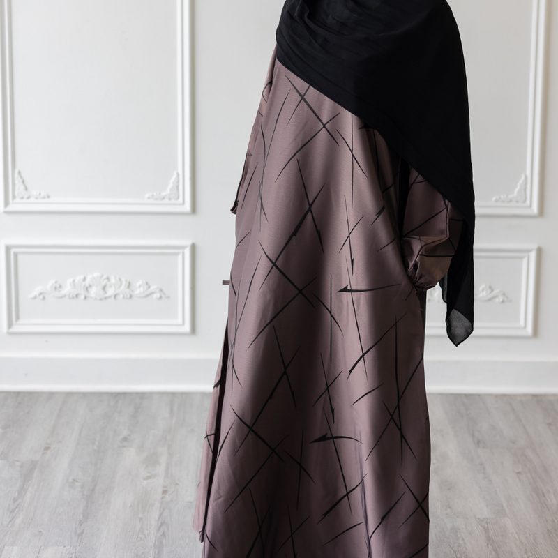Sample Sale - Umber Brown - Slashed Design Jacquard Brocade Abaya