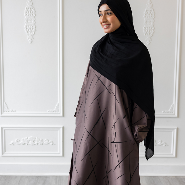 Sample Sale - Umber Brown - Slashed Design Jacquard Brocade Abaya