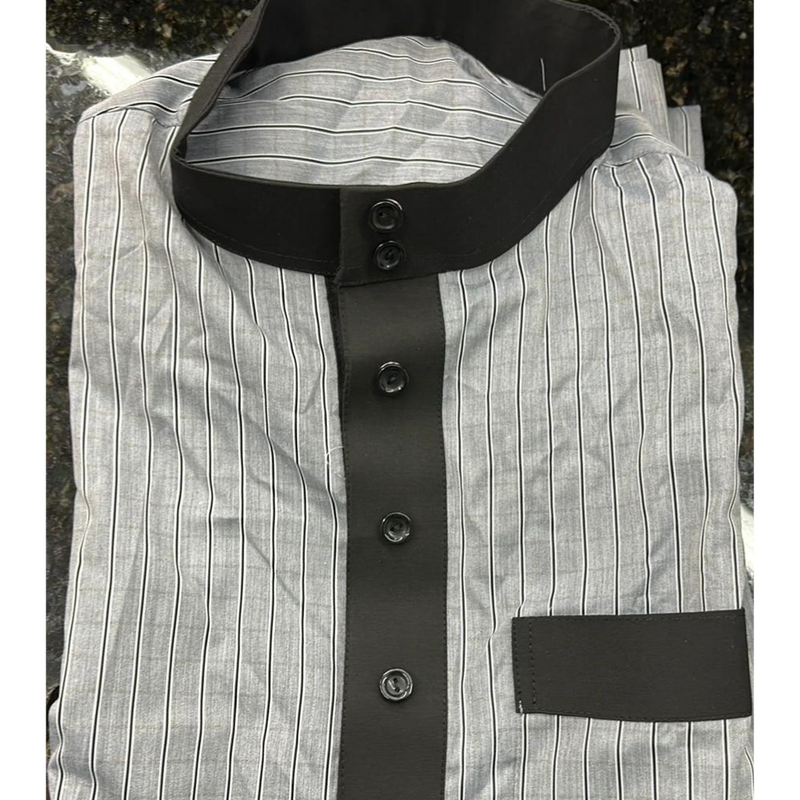 Sample Sale Italian Dress Shirt Thobe Grey and Black Striped Pattern
