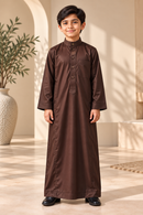 Mini Muslim Kids-Boys Thobe - Saudi Collar (Coffee Brown)