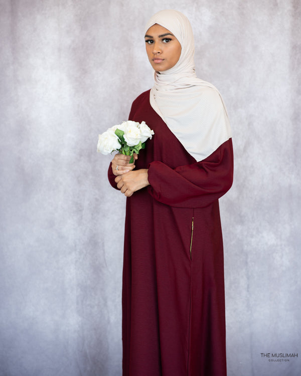 Sample Sale - Sawda Textured Crepe Abaya Maroon - Different Shade